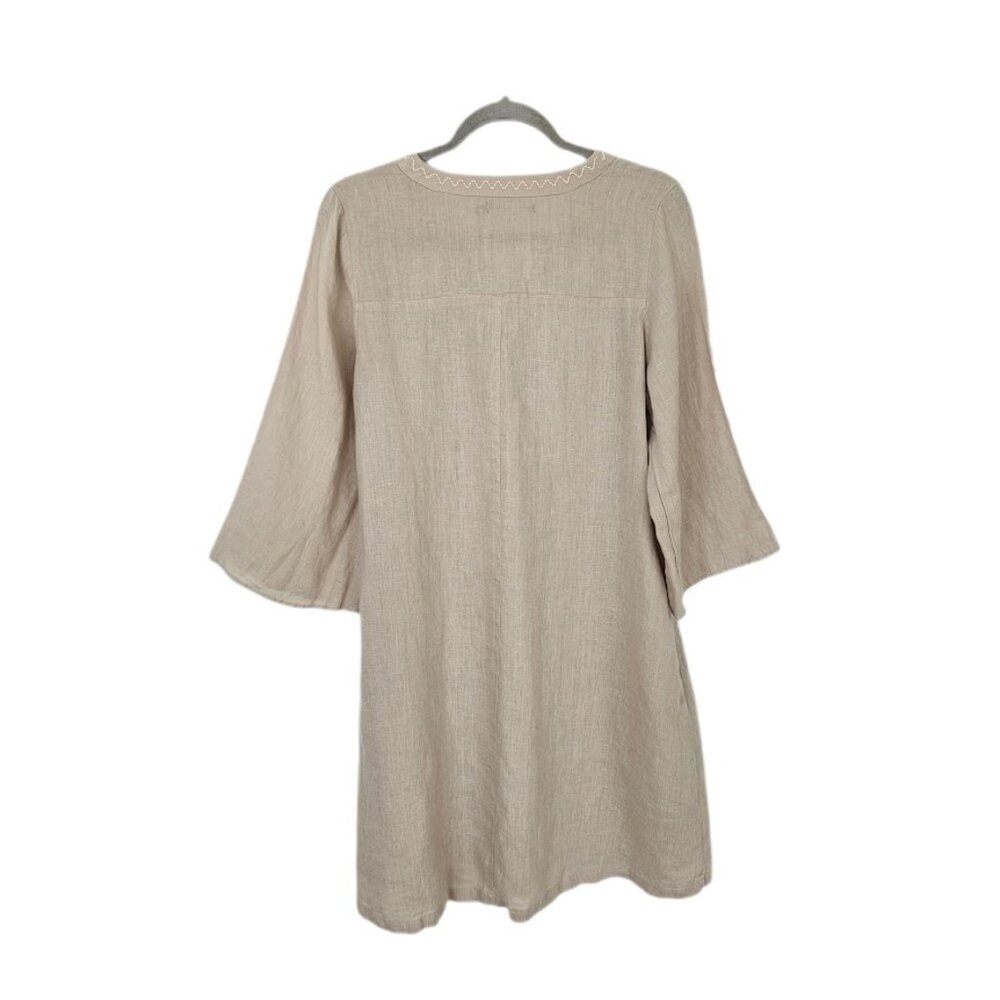 Gudrun Sjoden 100% Linen Dress Embroidered Neutral Tan Cream S - Picture 5 of 10